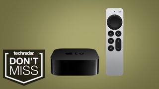 The Apple TV 4K on a green background.