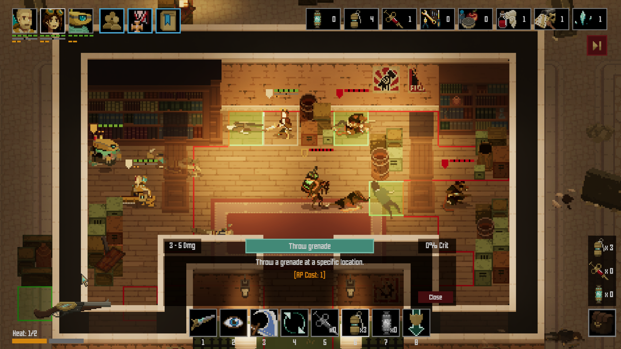 Image from videogame Shardpunk Verminfall. Pixelated heroes battle with humanoid rats.