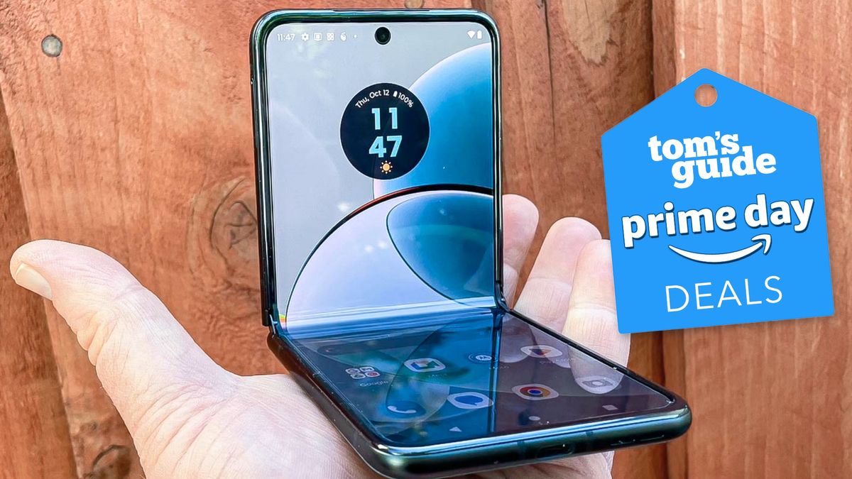 Motorola Razr 2023 in hand with Prime Day deals tag