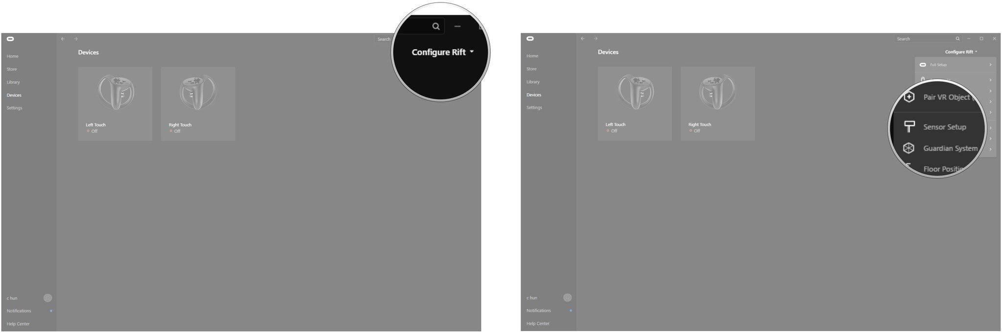 Click Configure Rift. Click Sensor Setup.