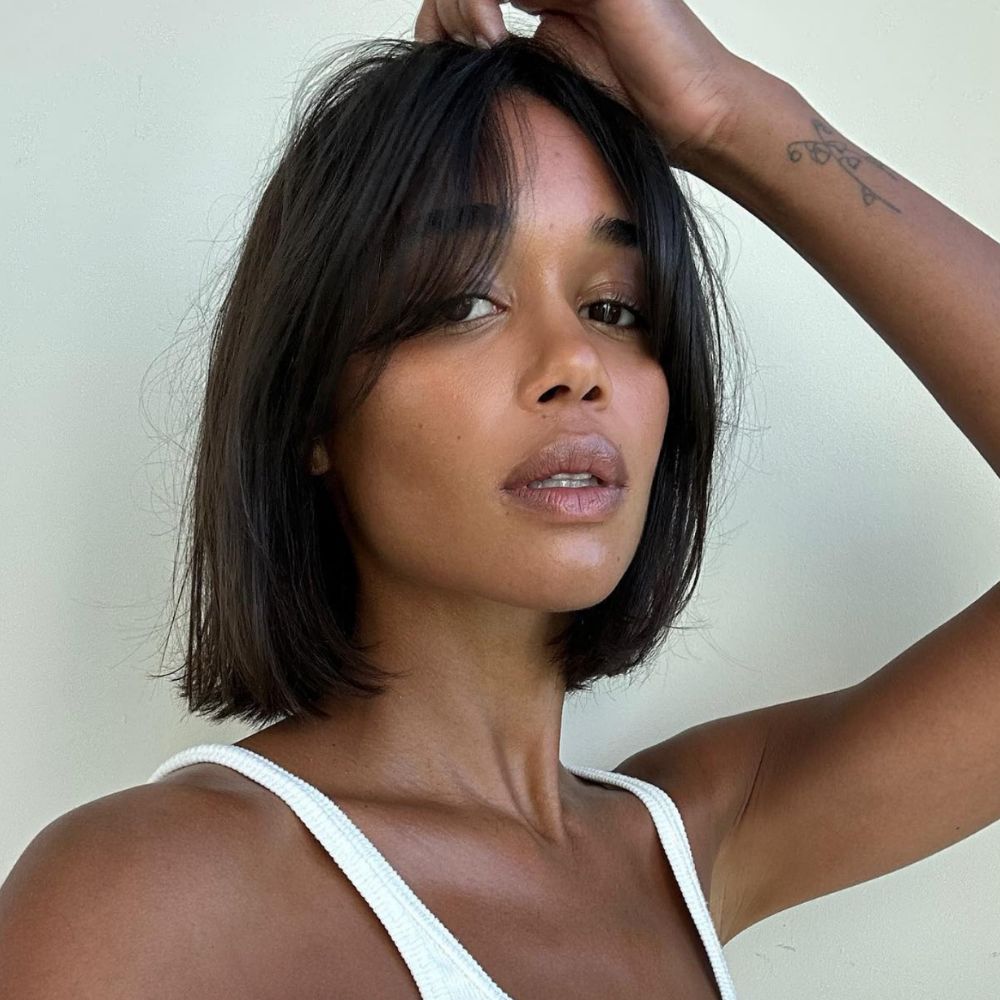Laura Harrier with a fringe hairstyle
