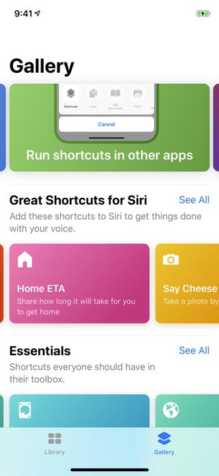Screenshot of the Shortcuts in-app Gallery