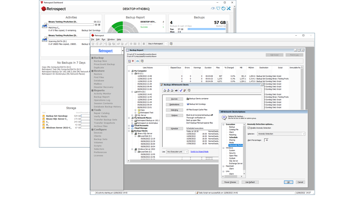 The Retrospect Backup user interface 