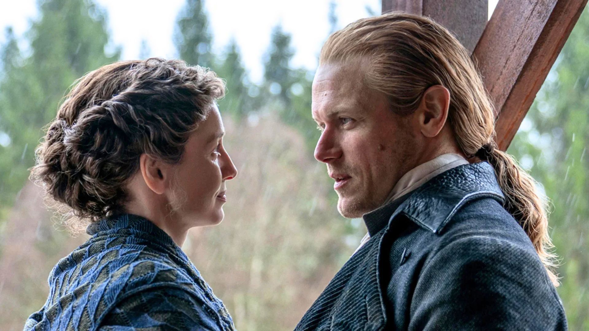 Jamie and Claire stare at each other