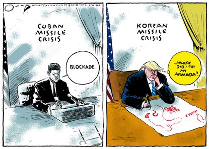 Political Cartoon U.S. JFK Cuban Missile Crisis Trump North Korea