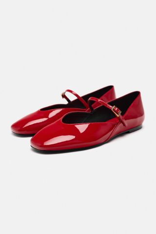 ZARA, Patent Effect Faux Leather Mary Janes