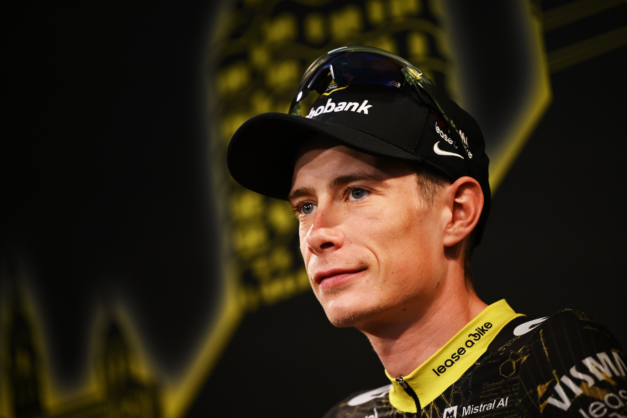 BARCELONA, SPAIN - JULY 02: Jonas Vingegaard of Denmark during the press conference of Team Visma | Lease a Bike prior to the 113th Tour de France 2026 / #UCIWT / on July 02, 2026 in Barcelona, Spain. (Photo by Dario Belingheri/Getty Images )