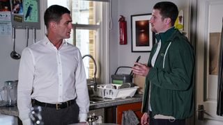 Harry putting pressure on Jack in EastEnders