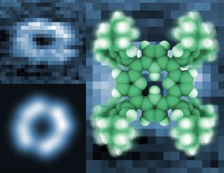 Two images of a porphyrin molecule using different techniques