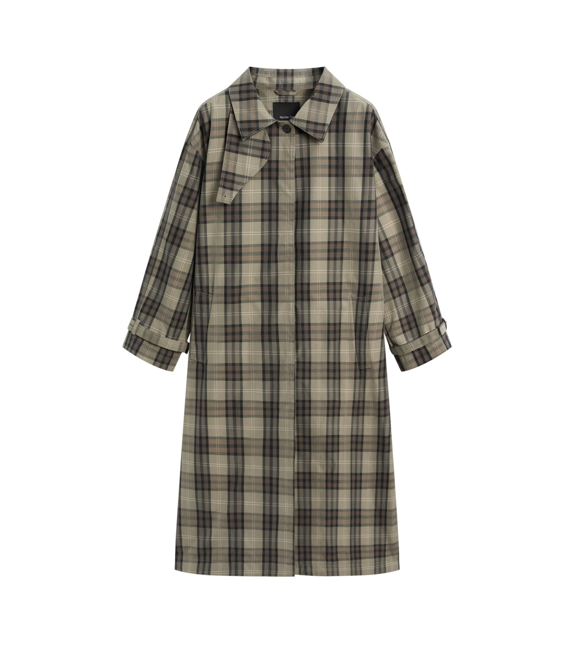 Massimo Dutti, Long Cotton Blend Plaid Trench Coat