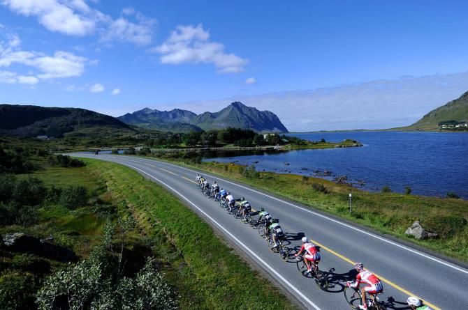 The peloton in action during stage 2 at the inaugural Arctic Race of Norway