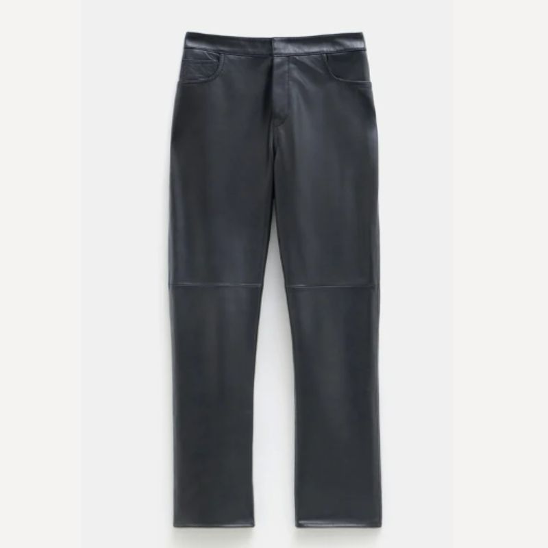 leather straight leg black trousers