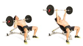 Man demonstrates two positions of the incline bench press