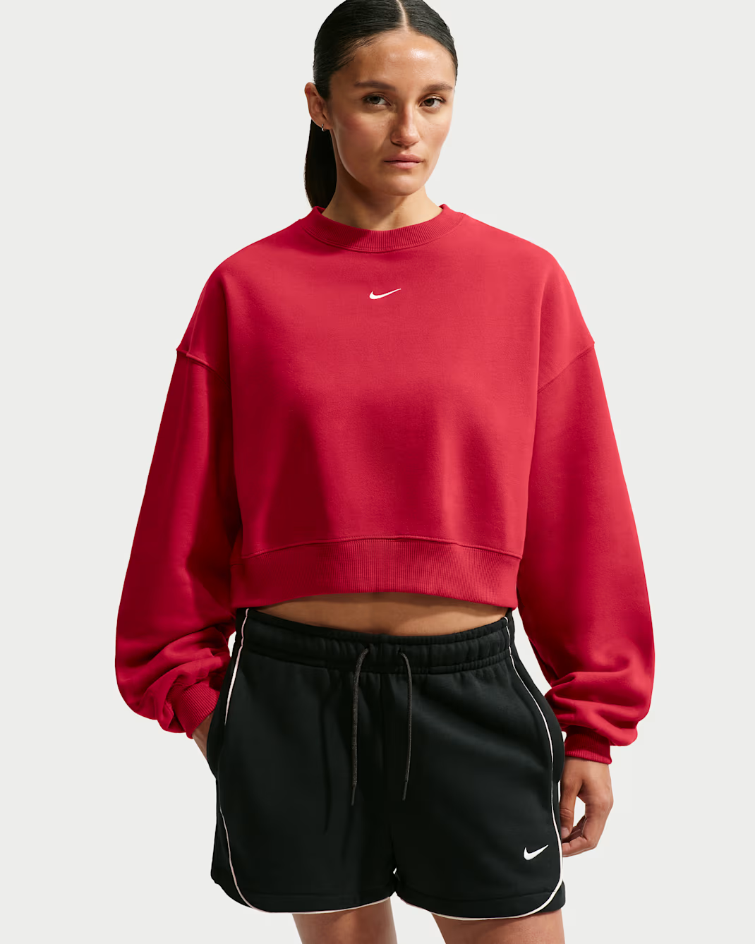 Nike Studio Fleece Medium Weight Women's Oversized Cropped Crew - Total Black/sail - Size Xxs