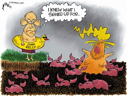 Political cartoon U.S. Trump John Kelly fallen soldier