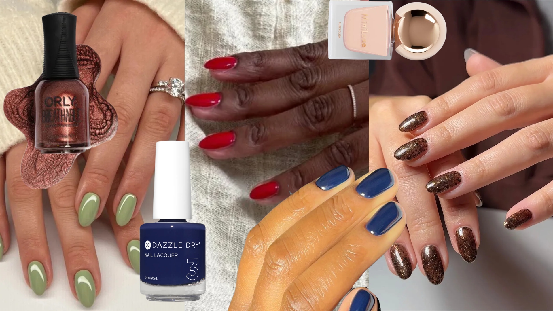 collage of earth toned nail trends