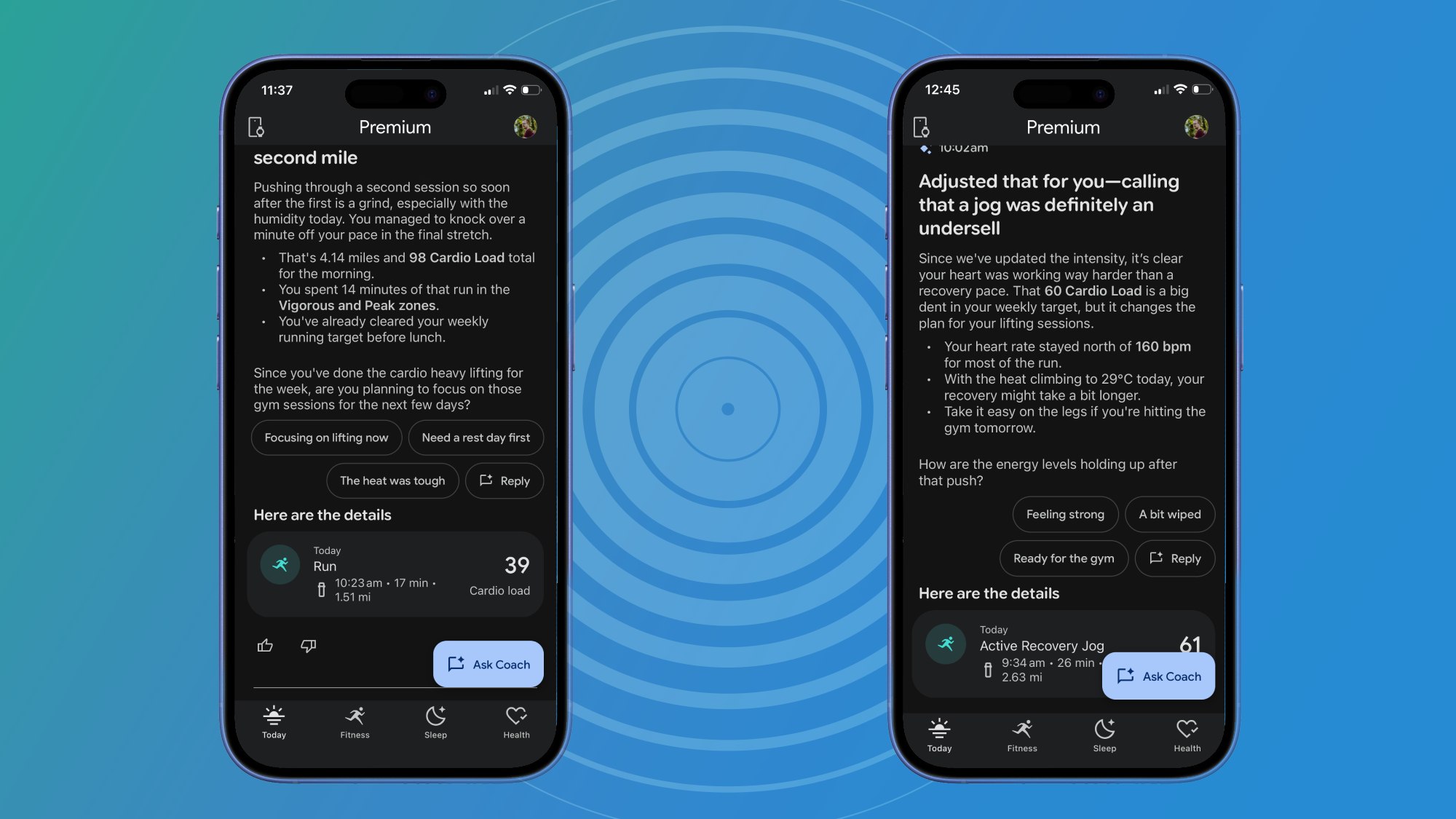 Google Health Coach screenshots on iPhones
