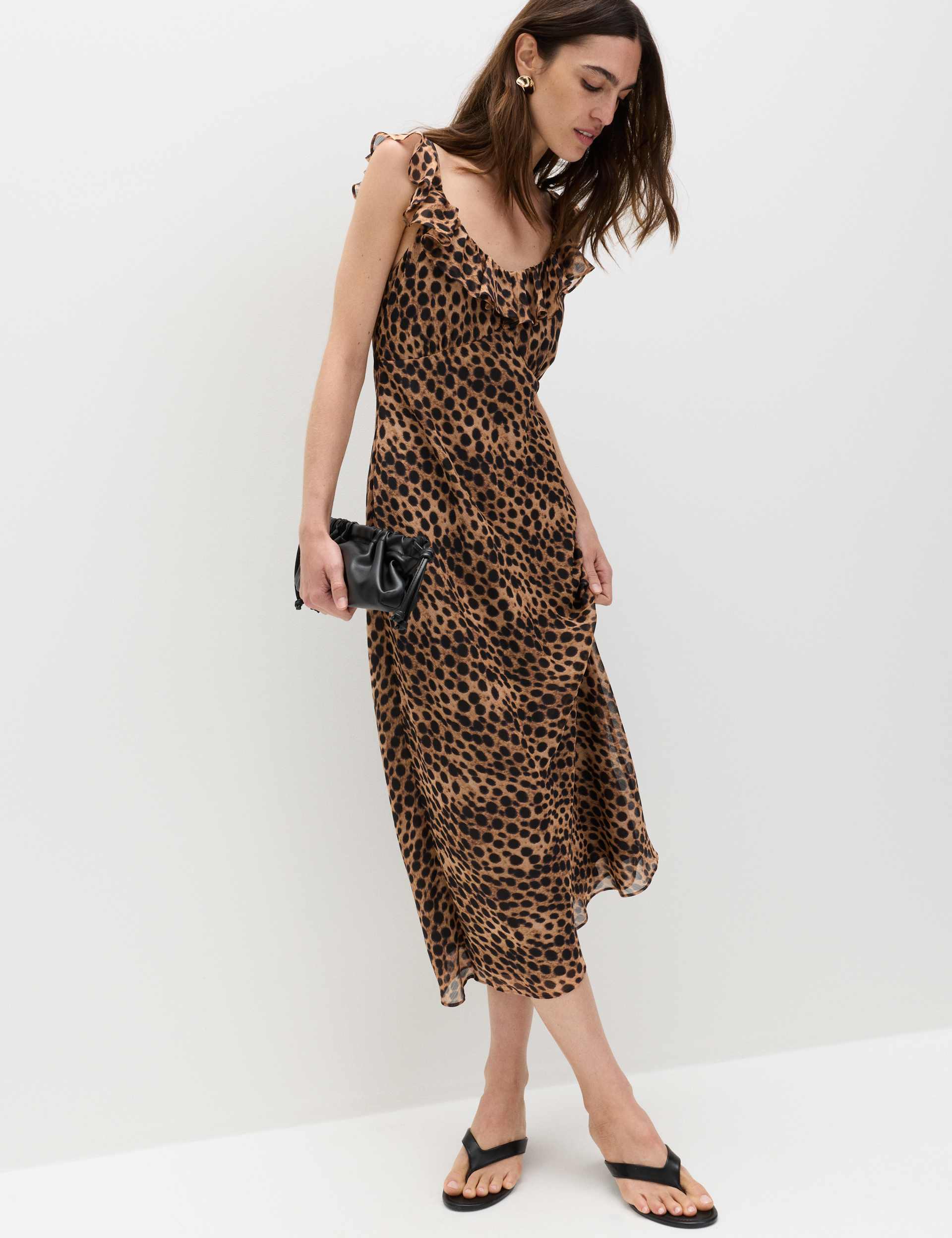 Animal Print Ruffle Detail Midaxi Column Dress