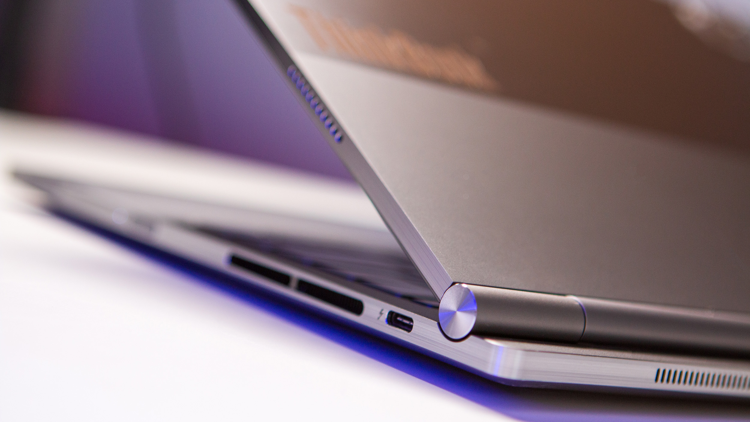 Angled view of the hinge on the Lenovo ThinkBook Plus Gen 5 Hybrid