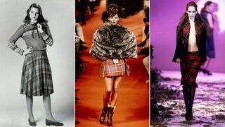 Plaid skirts worn by a preppy woman in the 80s, Vivienne Westwood, and Alexander McQueen