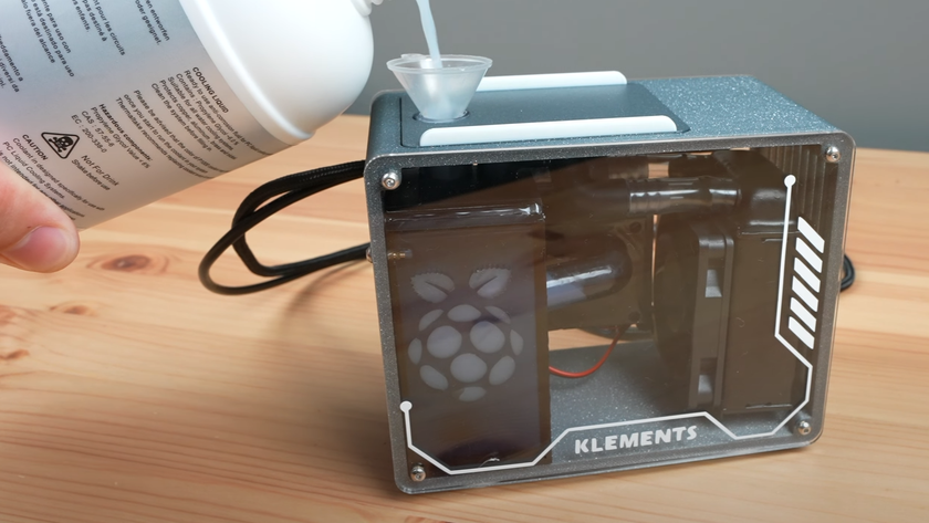 Michael Klements&#039; custom, watercooled, open loop Raspberry Pi 5 case.