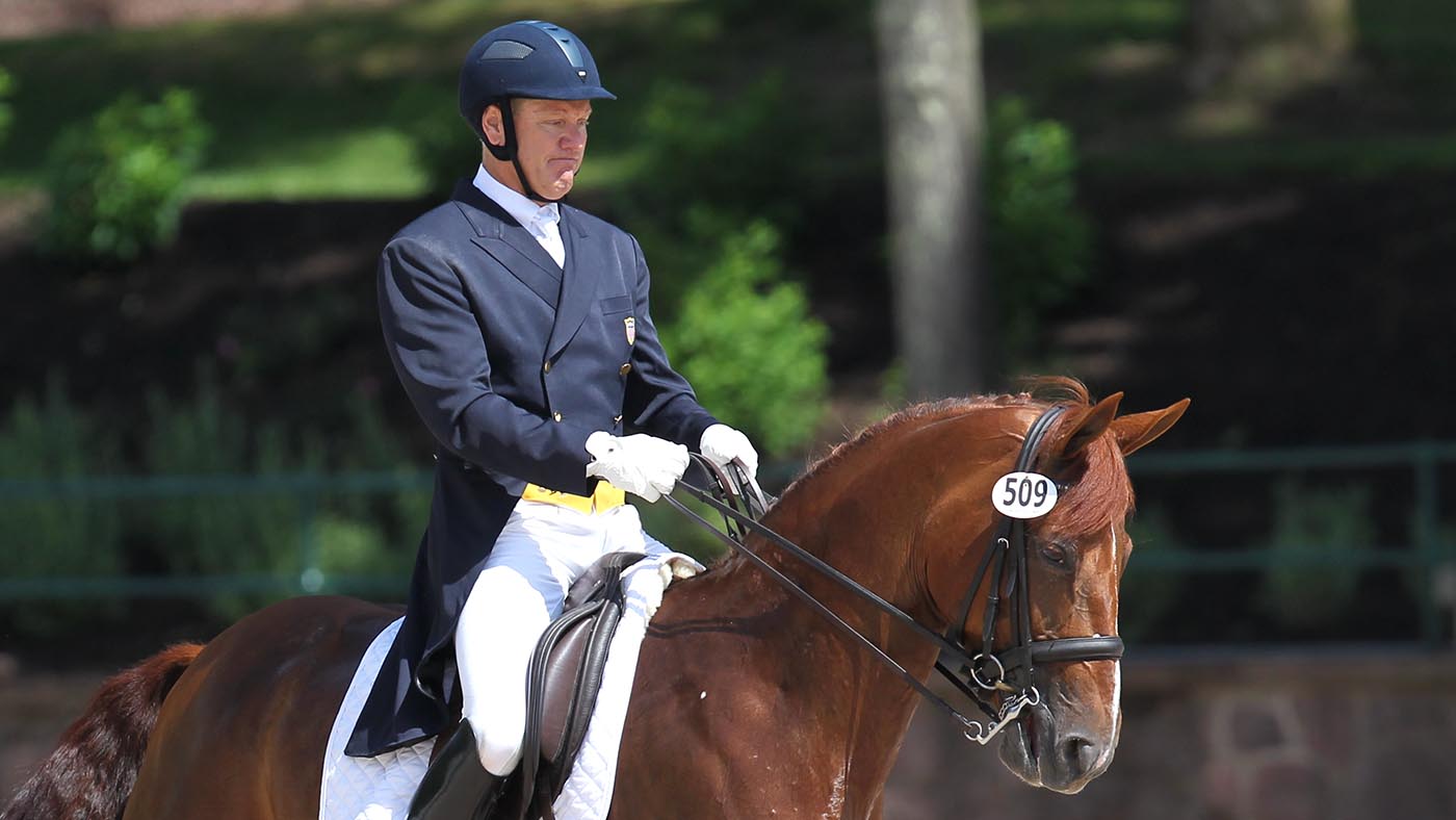 14 June 2014: Michael Barisone riding Ellegria in the FEI Grand Prix Special of the United States Dressage Festival of Champions and WEG Selection Trials at the United States Equestrian Team Foundation in Gladstone, New Jersey. (Photo by Jennifer Wenzel/Icon SMI/Corbis via Getty Images)