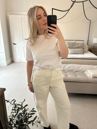 Deputy Editor @maxineeggenberger wears a white T-shirt from Marks & Spencer