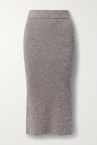 Carlson sequined stretch-knit midi skirt