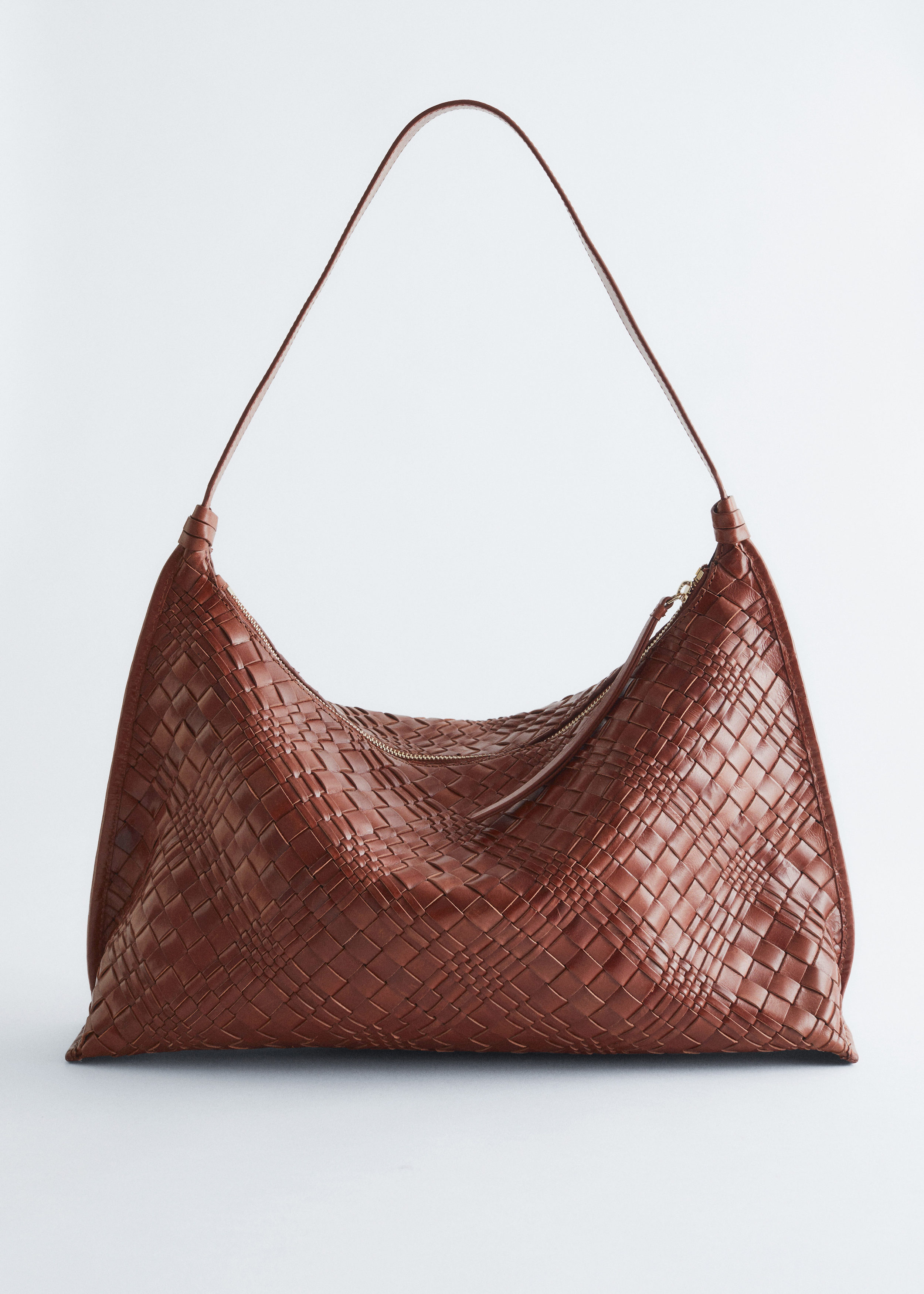 Interwoven Leather Tote Bag - Rust