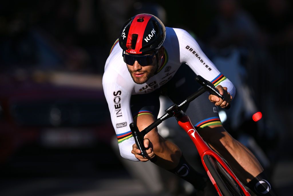 WEIMAR GERMANY AUGUST 24 Filippo Ganna of Italy and Team INEOS Grenadiers sprints during the 37th Deutschland Tour 2022 Prologue a 26km individual time trial from Weimar to Weimar DeineTour on August 24 2022 in Weimar Germany Photo by Stuart FranklinGetty Images
