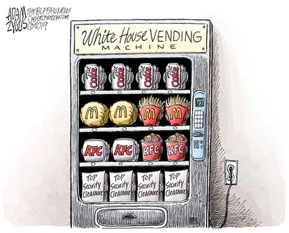 Political Cartoon U.S. White house vending machine security clearance