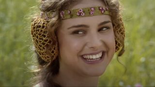 Natalie Portman as Padme laughing at Anakin in Star Wars: Attack of the Clones.