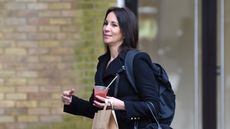 Andrea McLean seen outside the ITV Studios carrying a drink and brown takeaway bag