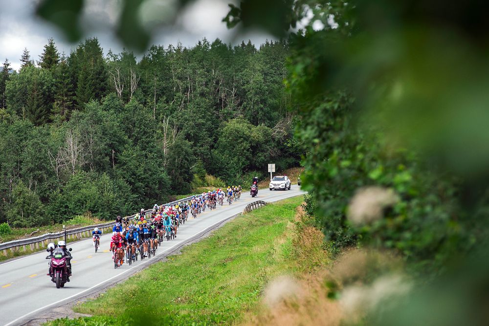 Cyclists ride during the 198,5 km second stage of the Arctic Race of Norway between Mo i Rana and Sandnessjoen
