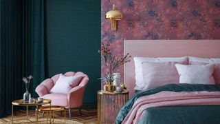 pink wallpaper in bedroom