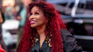 Chaka Khan has red curly hair whilst attending as City Council of New York presents Chaka Khan with proclamation honoring her life and achievements at Times Square on October 25, 2022 in New York City.