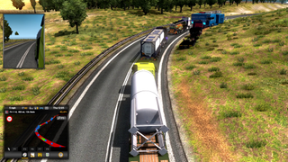 TruckersMP's Calais to Duisburg road, and the many trucks and crashes that occur.