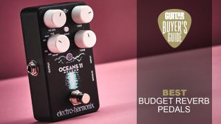 Image of Electro Harmonix Oceans 11 reverb pedal on a pink background