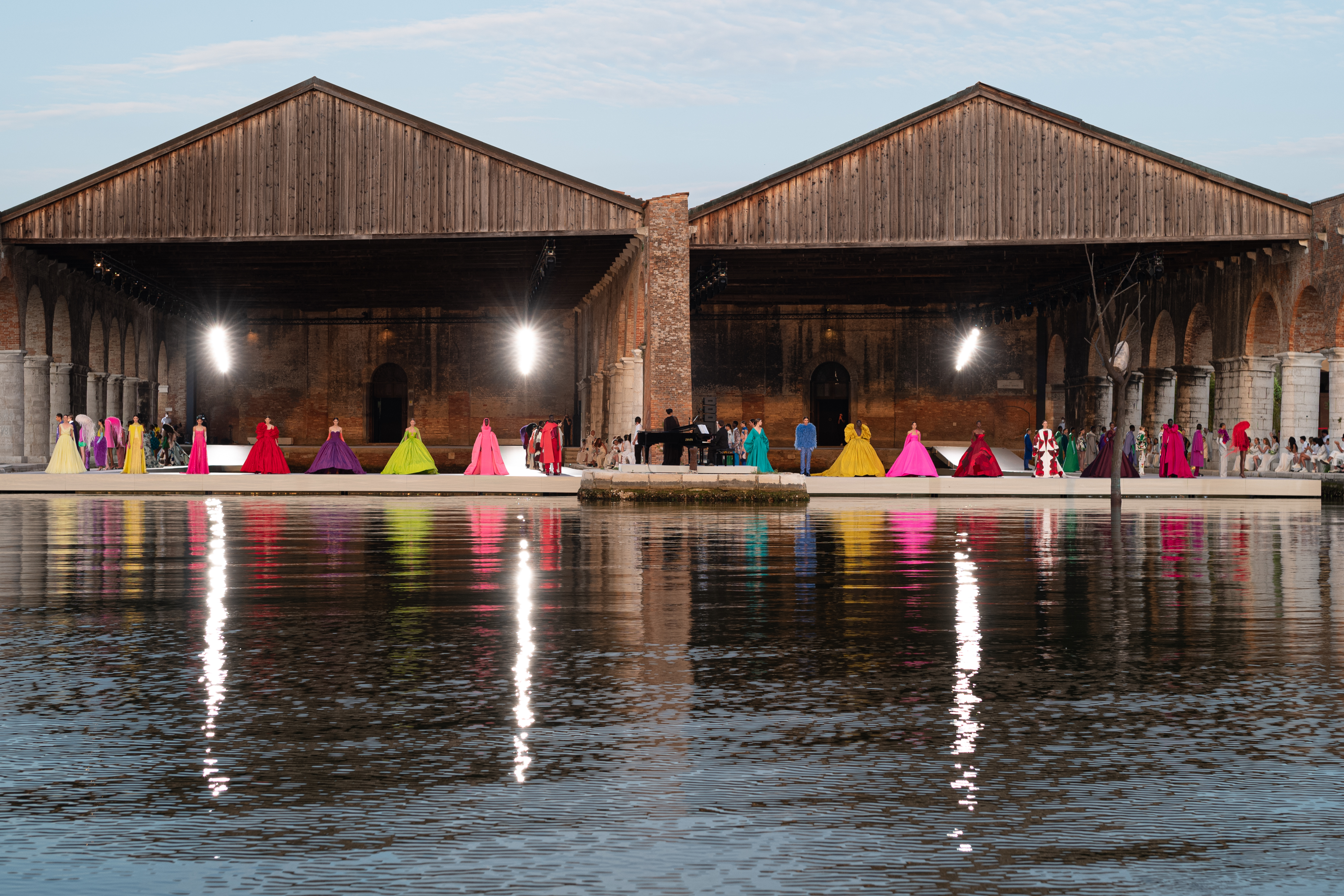Multi-artist installation next to a lagoon