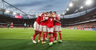 Aston Villa vs Arsenal live stream: A general view as Gabriel Jesus of Arsenal celebrates scoring their side's first goal with teammates during the Premier League match between Arsenal FC and Aston Villa at Emirates Stadium on August 31, 2022 in London, England.
