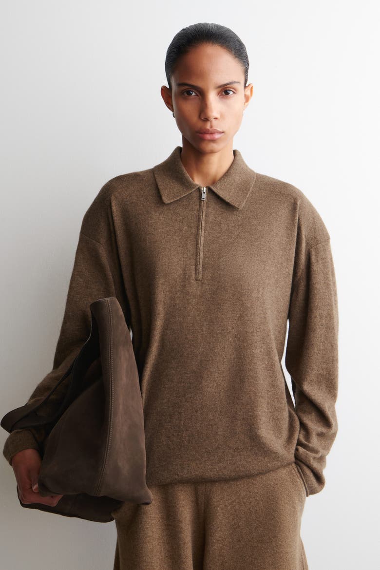 Merino Wool-Yak Zip-Up Polo Shirt