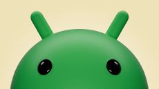 Google Android peeking out with yellow background