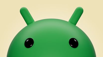Google Android peeking out with yellow background