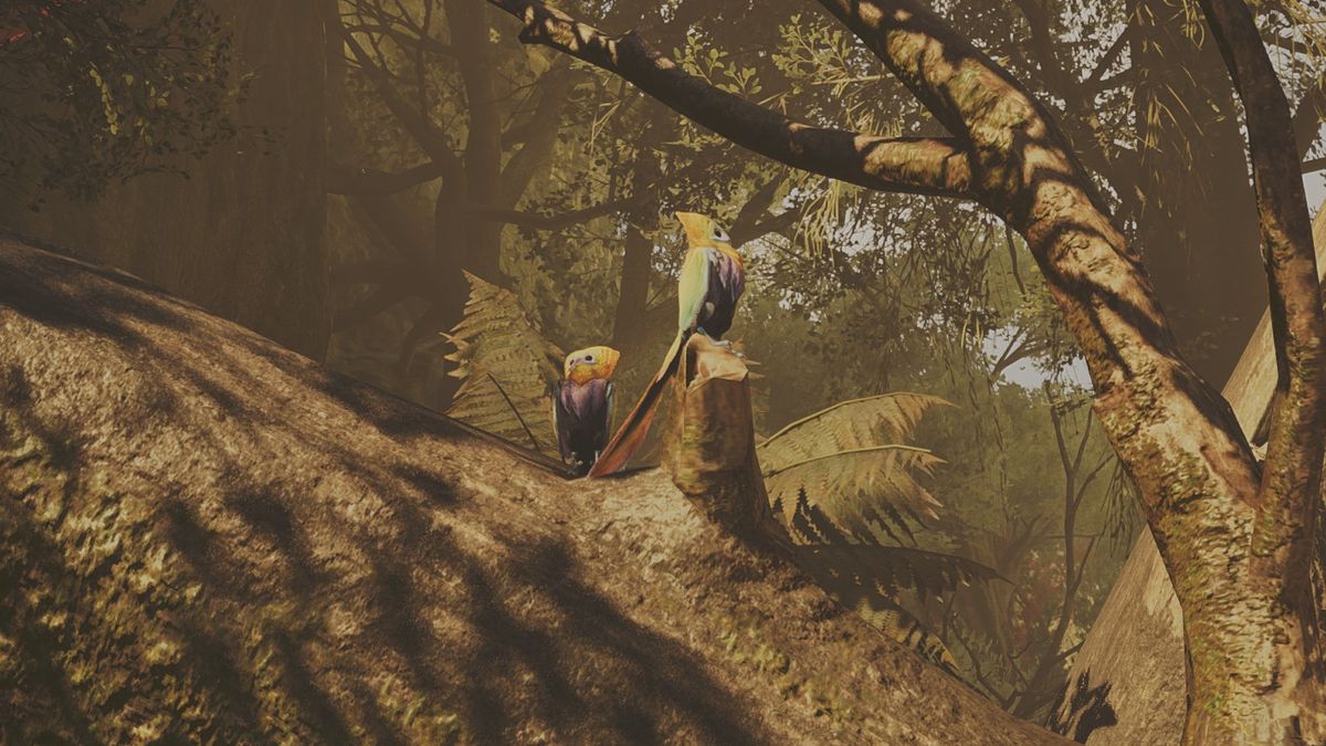 Monster Hunter Wilds - Dapperwings perched on a tree.