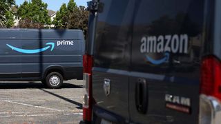 Amazon delivery trucks in Richmomd, Calif. 