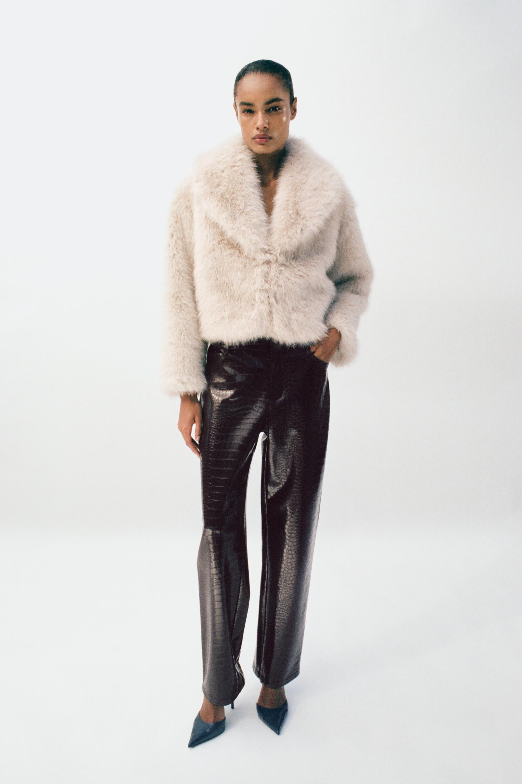 Short Faux Fur Lapel Collar Coat