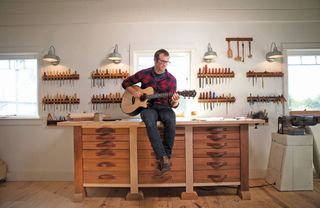 Andy Powers shows off a new Taylor Guitars Builder’s Edition K14ce, which also is shown below.