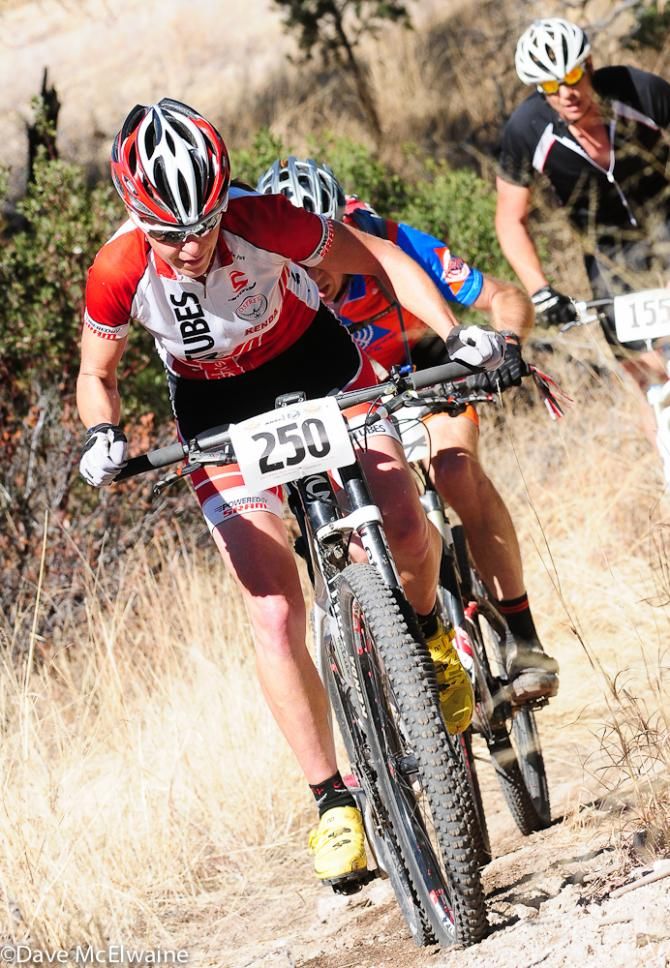Krista Park (Cannondale-NoTubes) leading a group of men on lap two