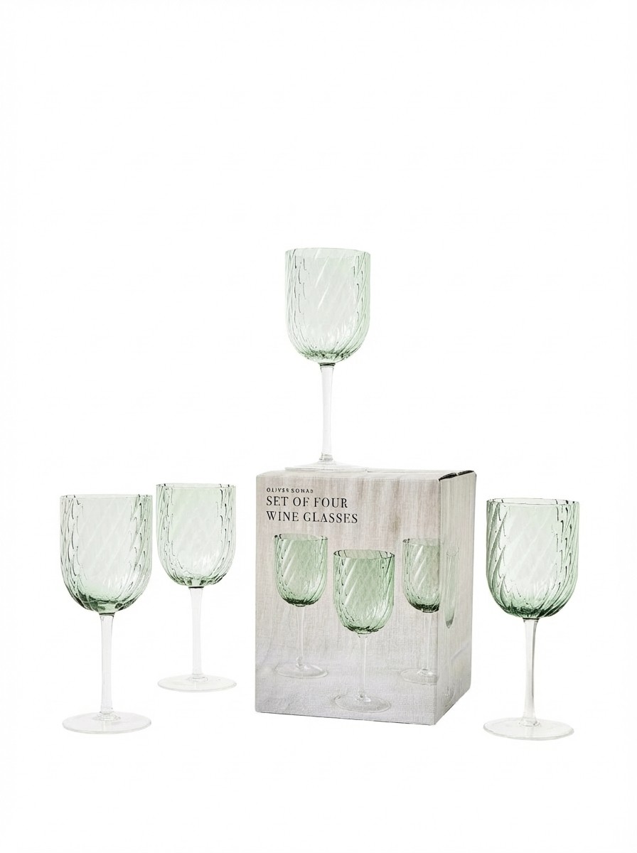 Elena Swirl Green Glass Wine Glasses Set of Four 