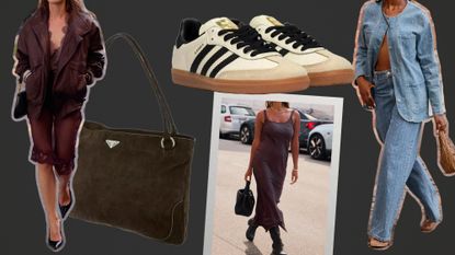 Collage of Streetstyle Imagery, Adidas Sneakers, and Prada Bag